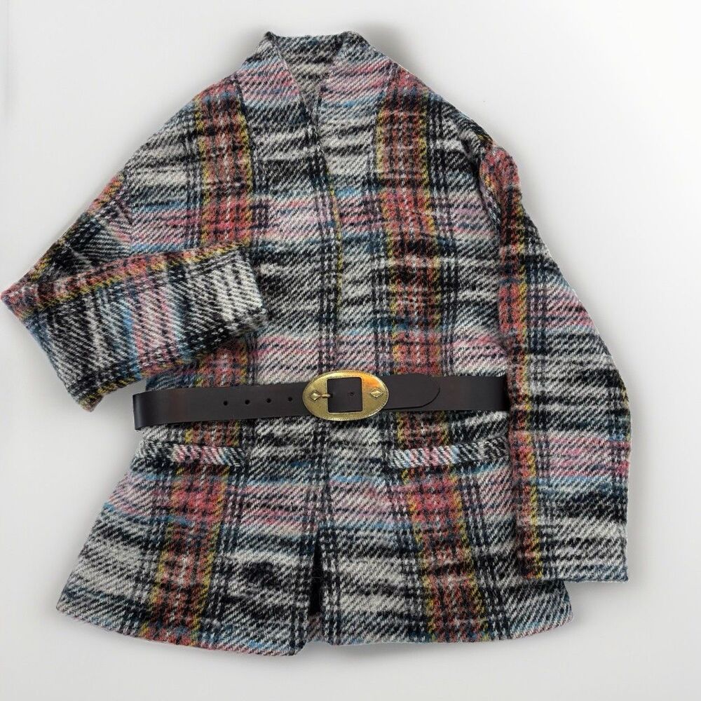 Ba&sh Coat Womens Size Medium Wool Blend Belted Plaid Colorful